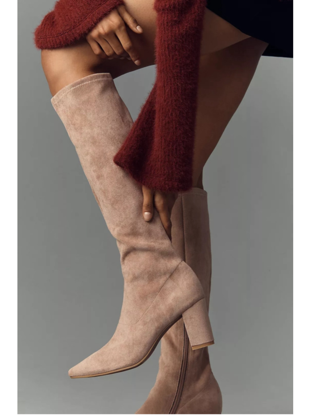 Anthropologie Silent D Komass Knee High Boots Sand Suede Wide 6.5 EU 37 NWT